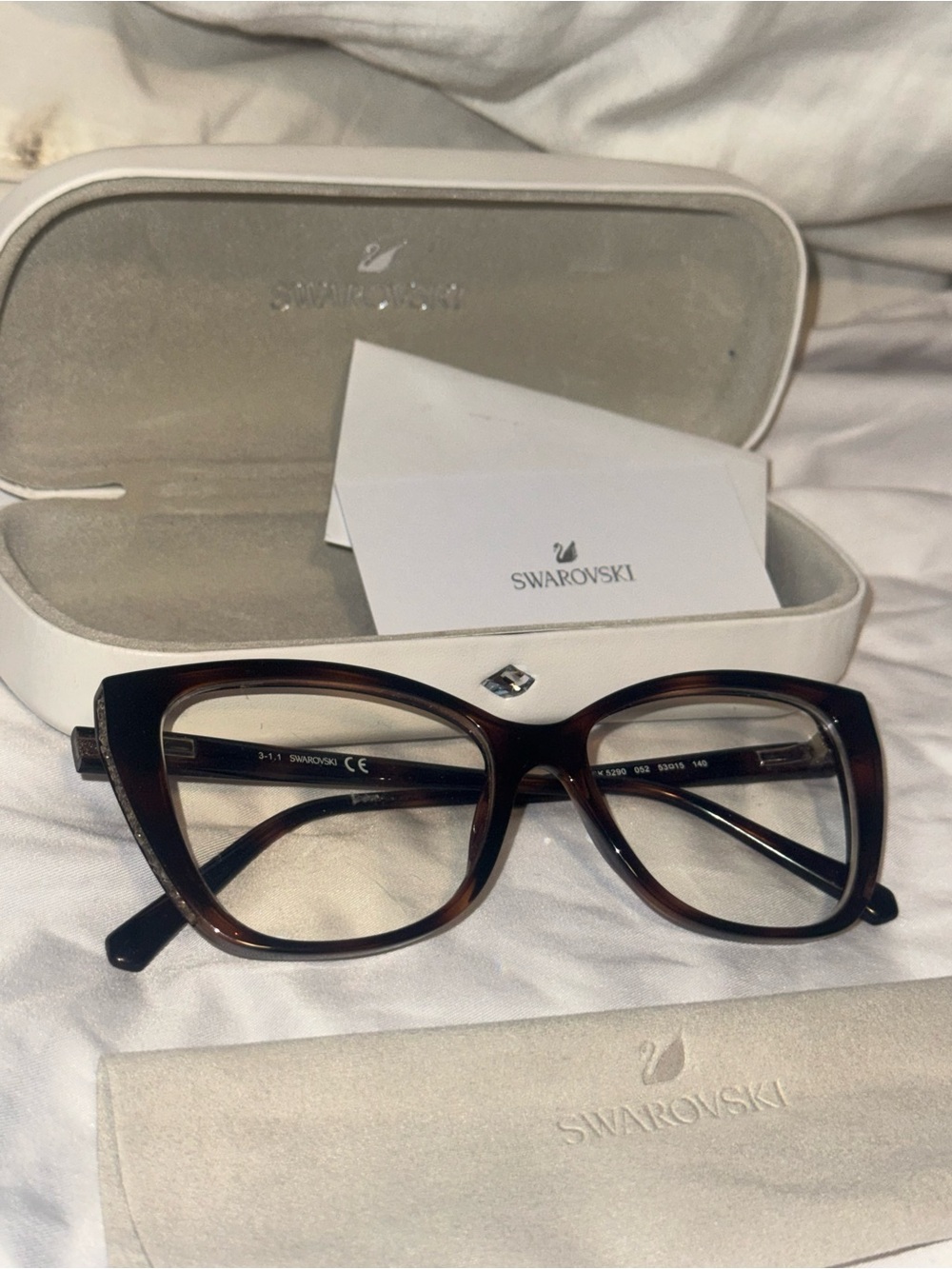 Swarovski Brown Tortoiseshell Cat-Eye Glasses with Crystal Accent